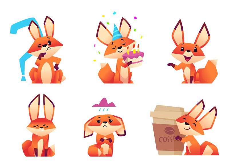 Cartoon fox characters. Orange fluffy wild animals poses and emotions By  ONYX | TheHungryJPEG