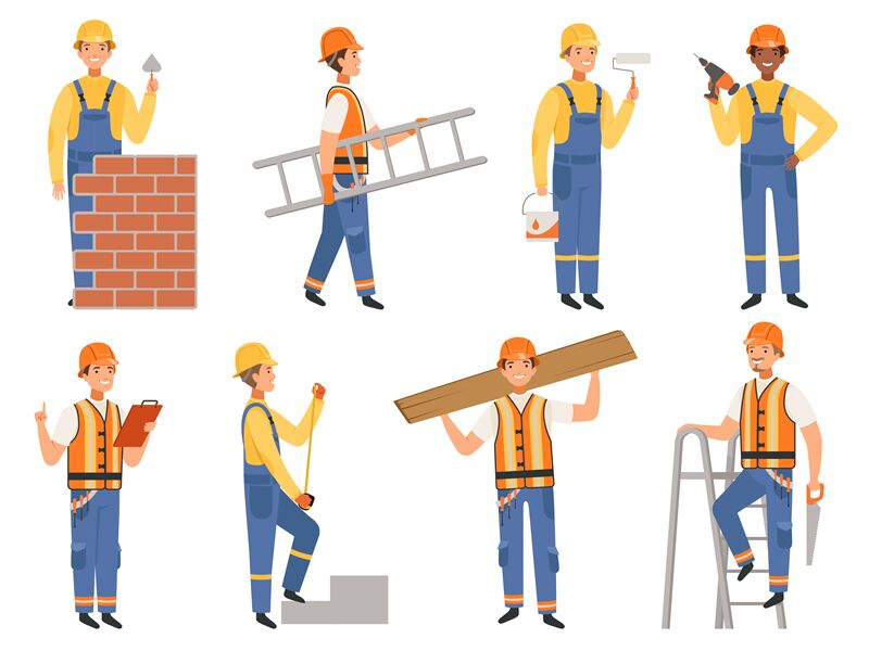 Builder cartoon character. Funny mascots of engineer or constructor in By  ONYX | TheHungryJPEG