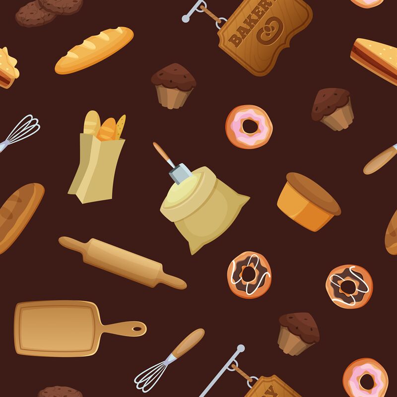 Vector cartoon bakery pattern or background illustration By ONYX