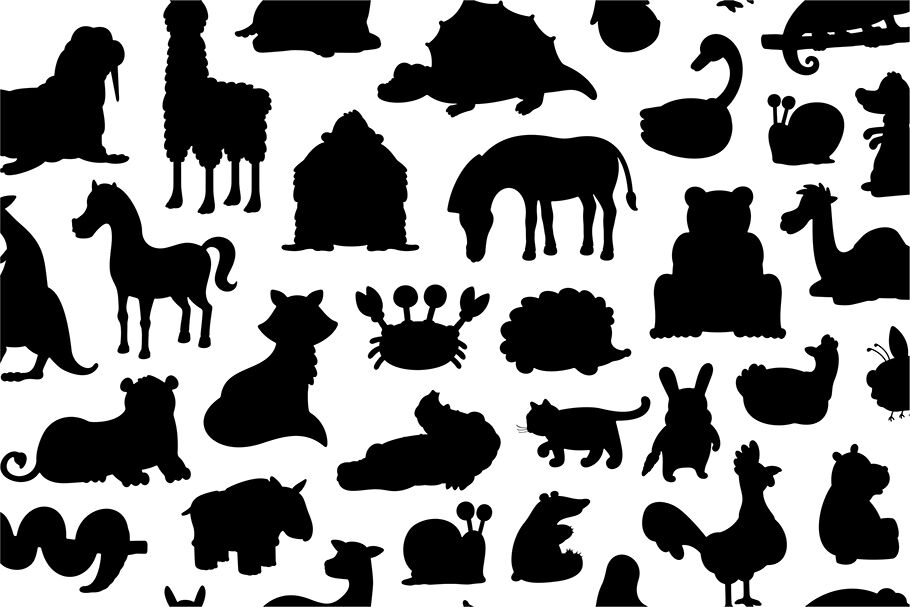 Set of Animals silhouette + Pattern By Volyk | TheHungryJPEG.com