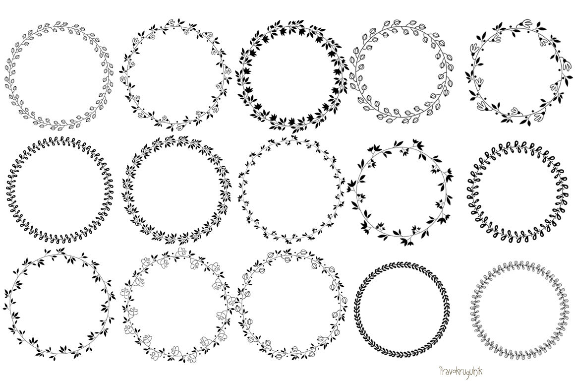 Black floral wreaths clipart, Leaf circle frame, Round borders, Wedding ...