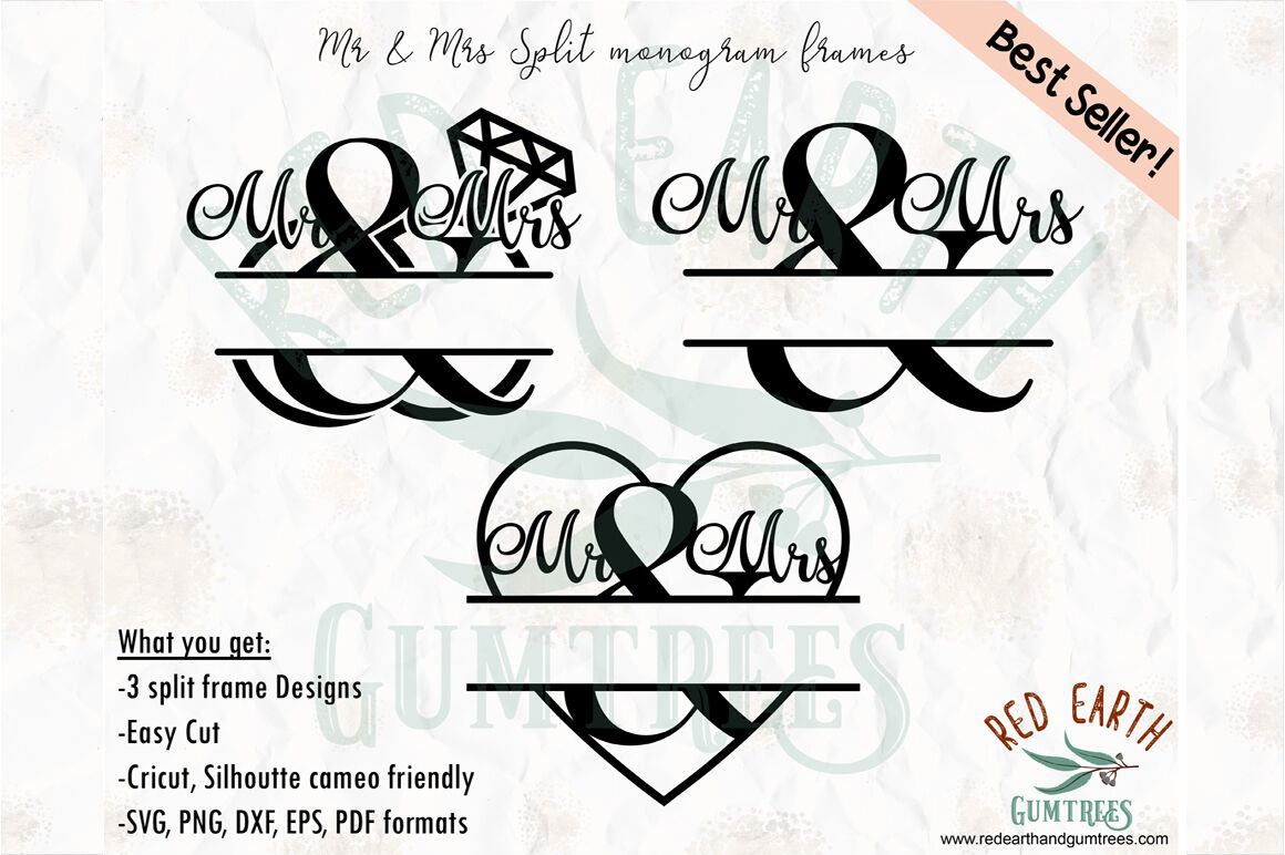 Download 3 Designs Mr & Mrs split monogram frame SVG, PNG, EPS, DXF ...