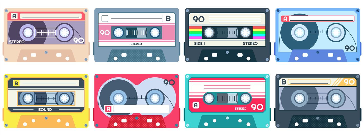 Vintage tape cassette. Retro mixtape, 1980s pop songs ...
