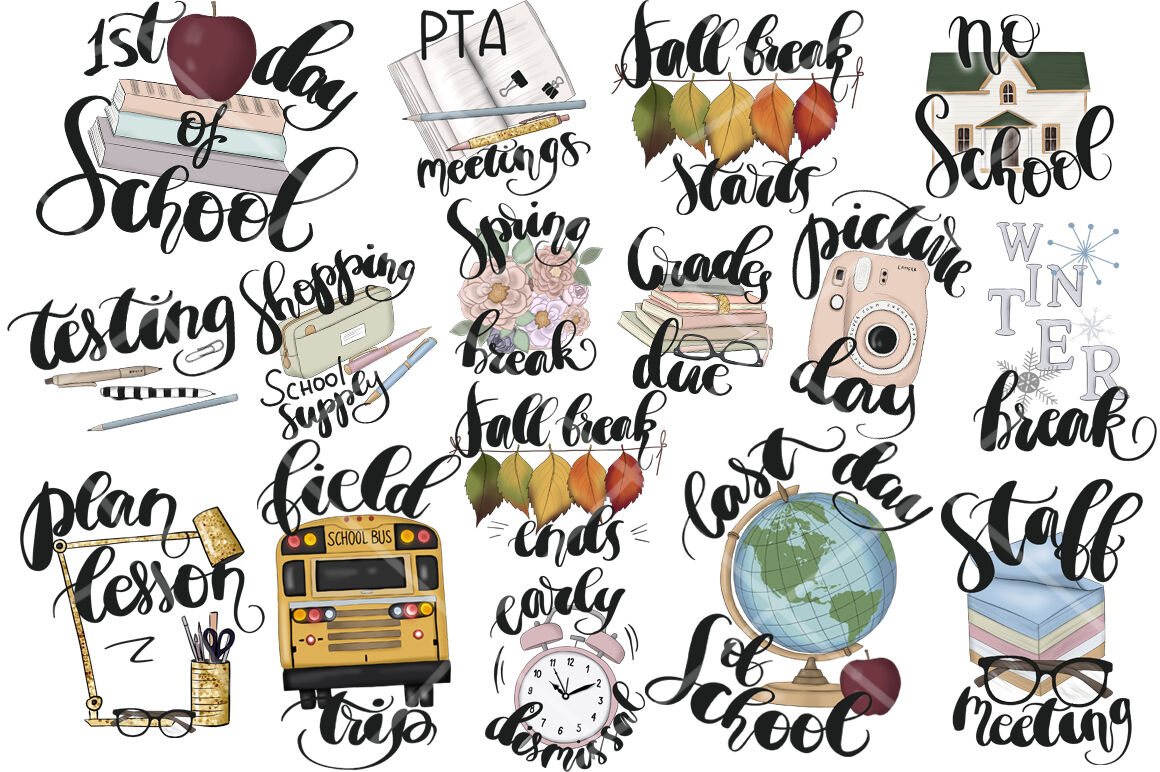 Teacher Planner Icons Clipart Kit By Tanya Kart Thehungryjpeg Com