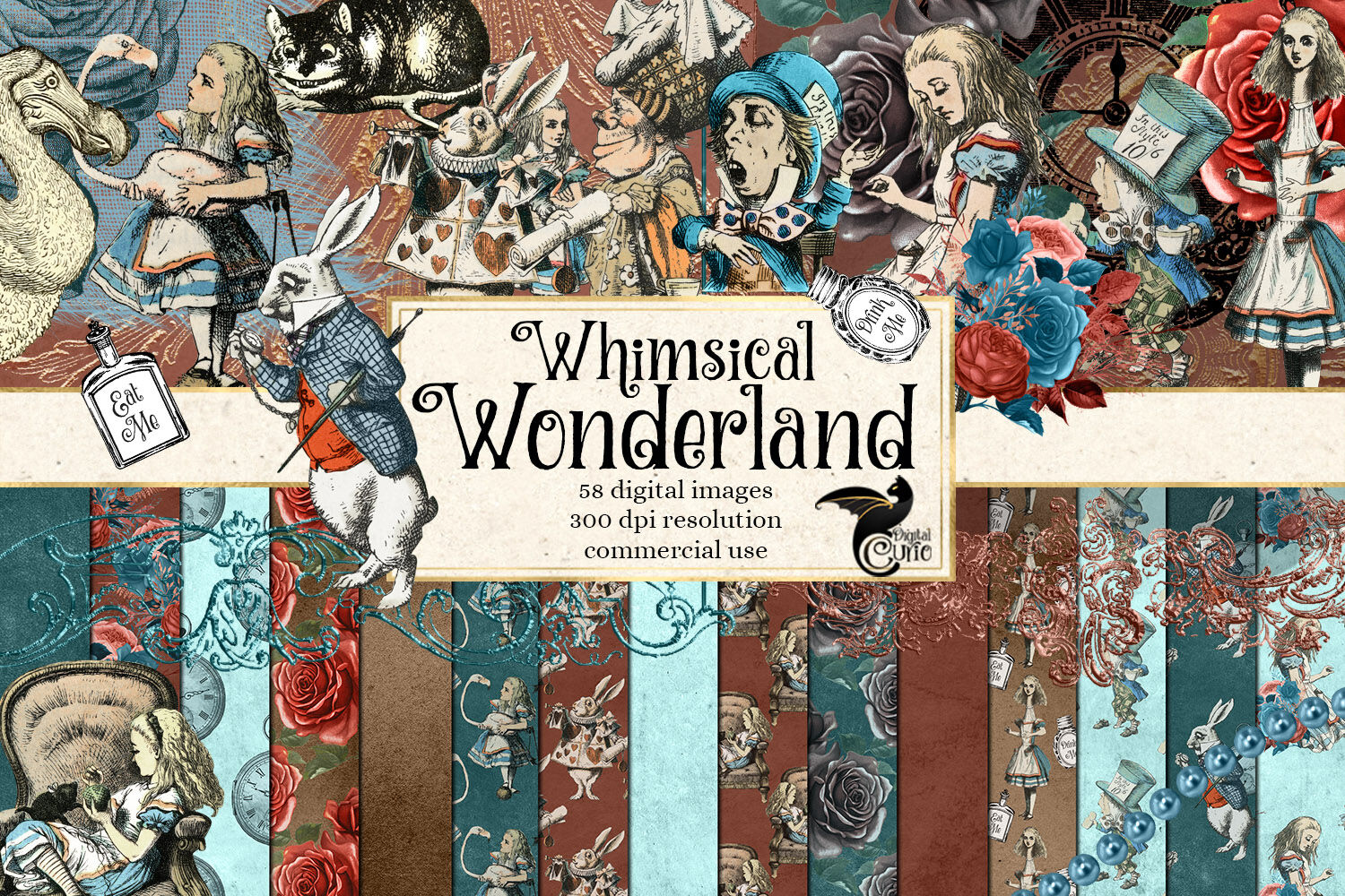 Whimsical Alice In Wonderland Graphics By Digital Curio Thehungryjpeg Com