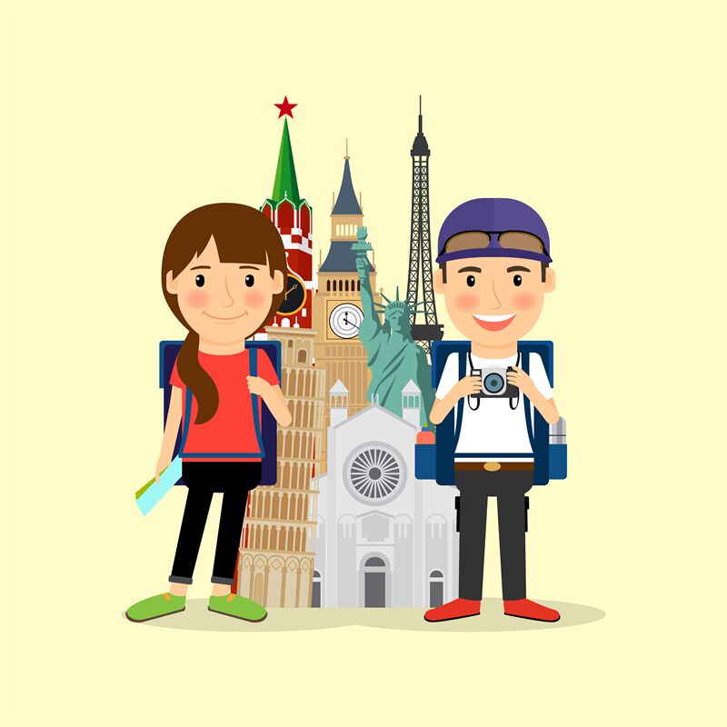 Traveling couple cartoon character By SmartStartStocker | TheHungryJPEG