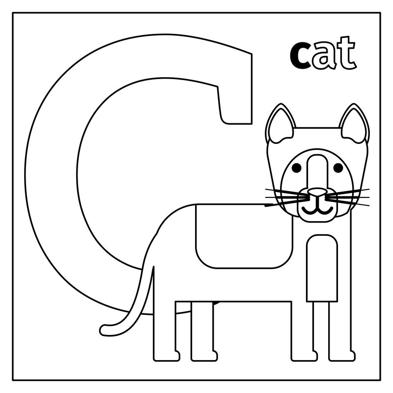 Cat, letter C coloring page By SmartStartStocker | TheHungryJPEG