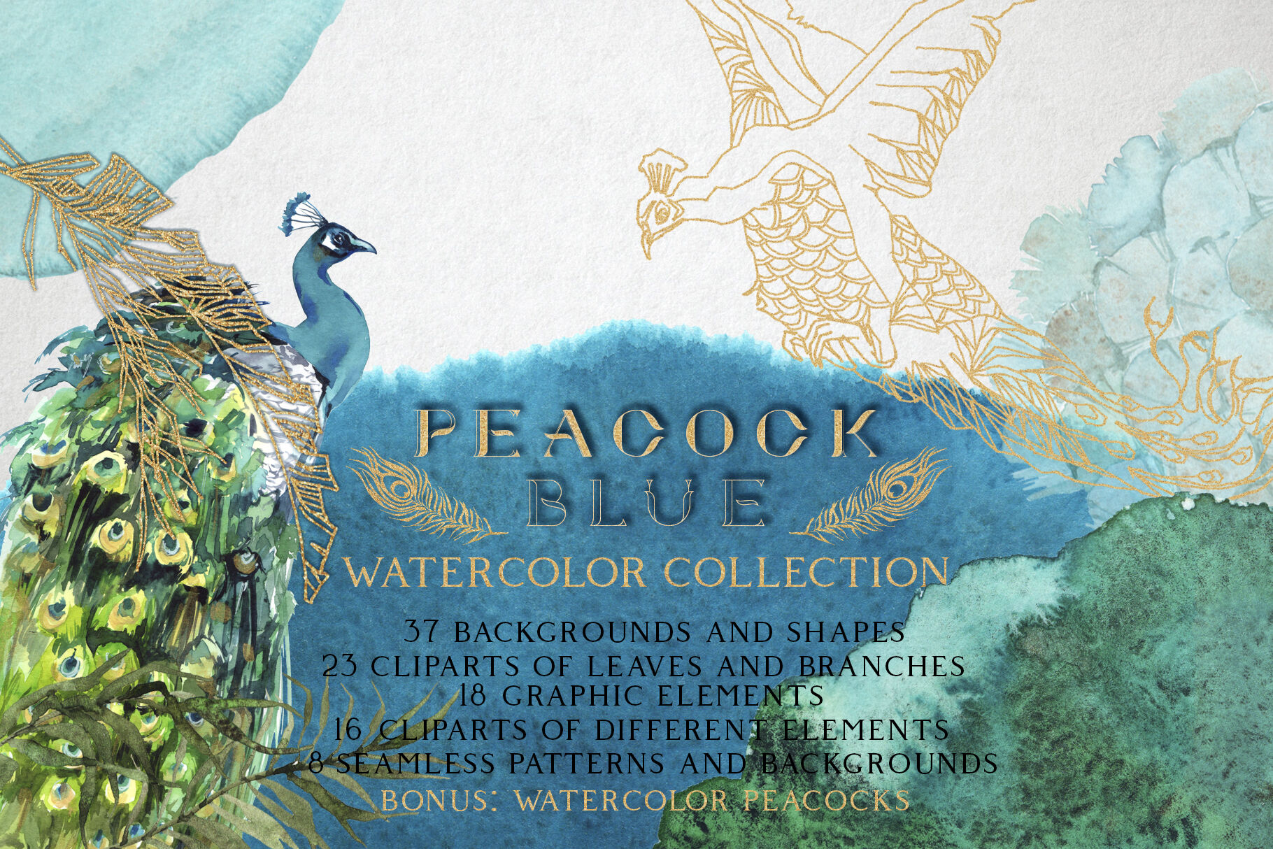 Peacock Blue Watercolor Collection By Cat In Colour Thehungryjpeg Com
