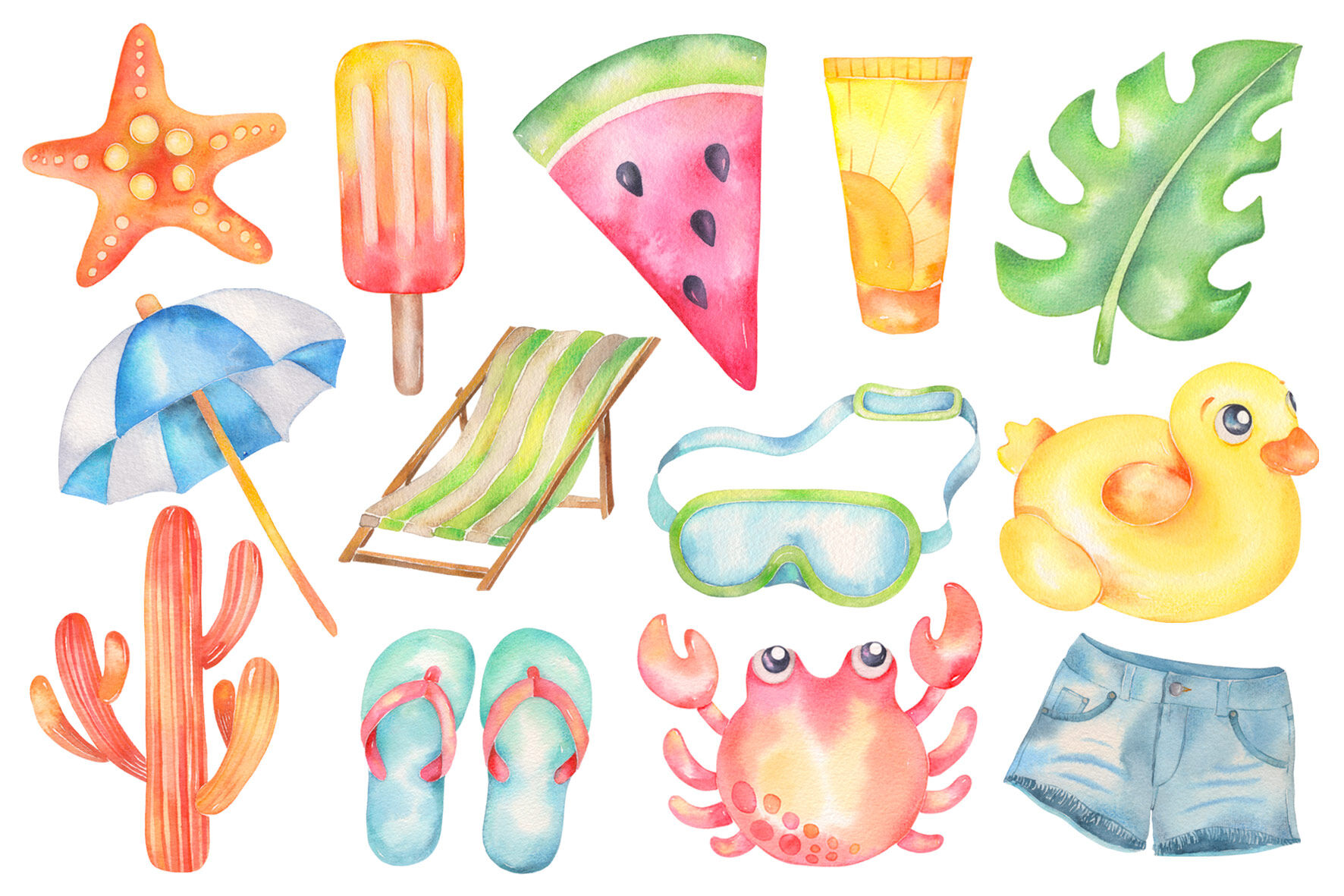 Summer Vibes Watercolor Clipart Beach Pool Elements By Vivitta Thehungryjpeg