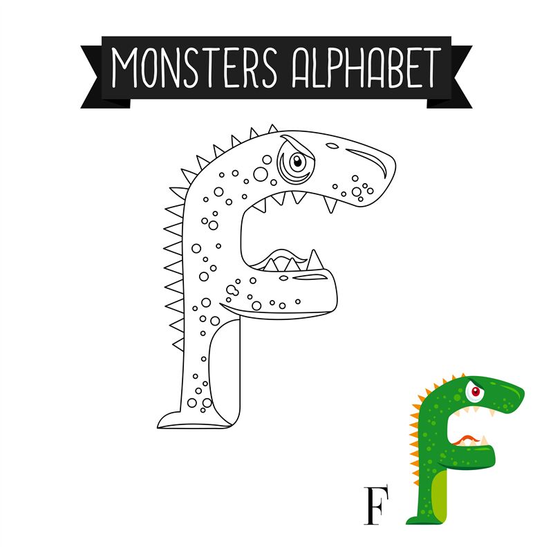 Premium Vector  Monster alphabet coloring page letter f