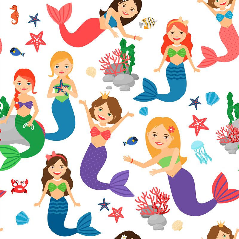 Mermaid seamless pattern on transparent background By SmartStartStocker ...