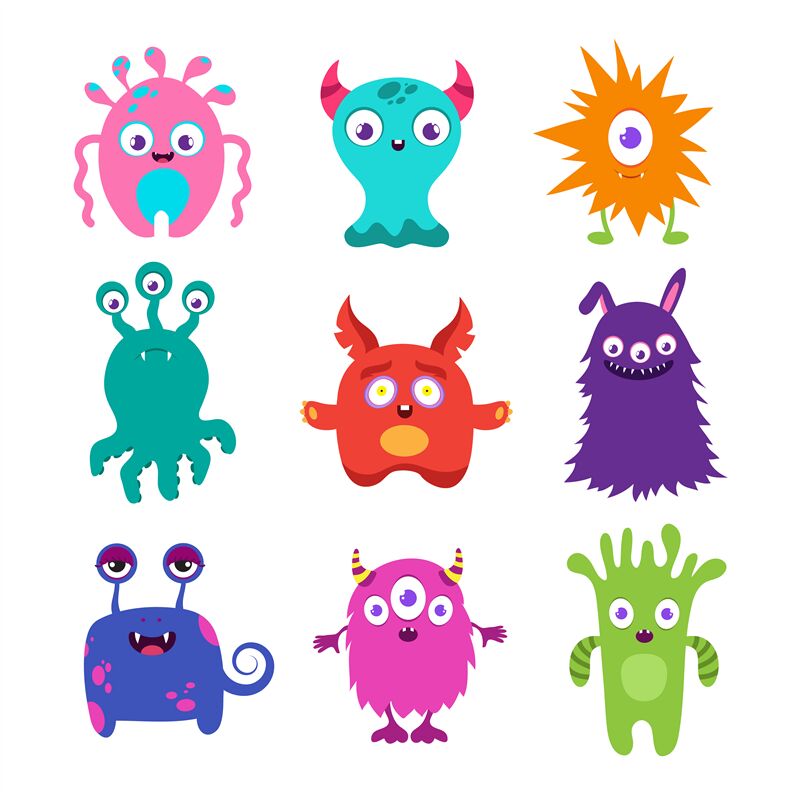 Cute cartoon baby monsters vector collection By Microvector | TheHungryJPEG