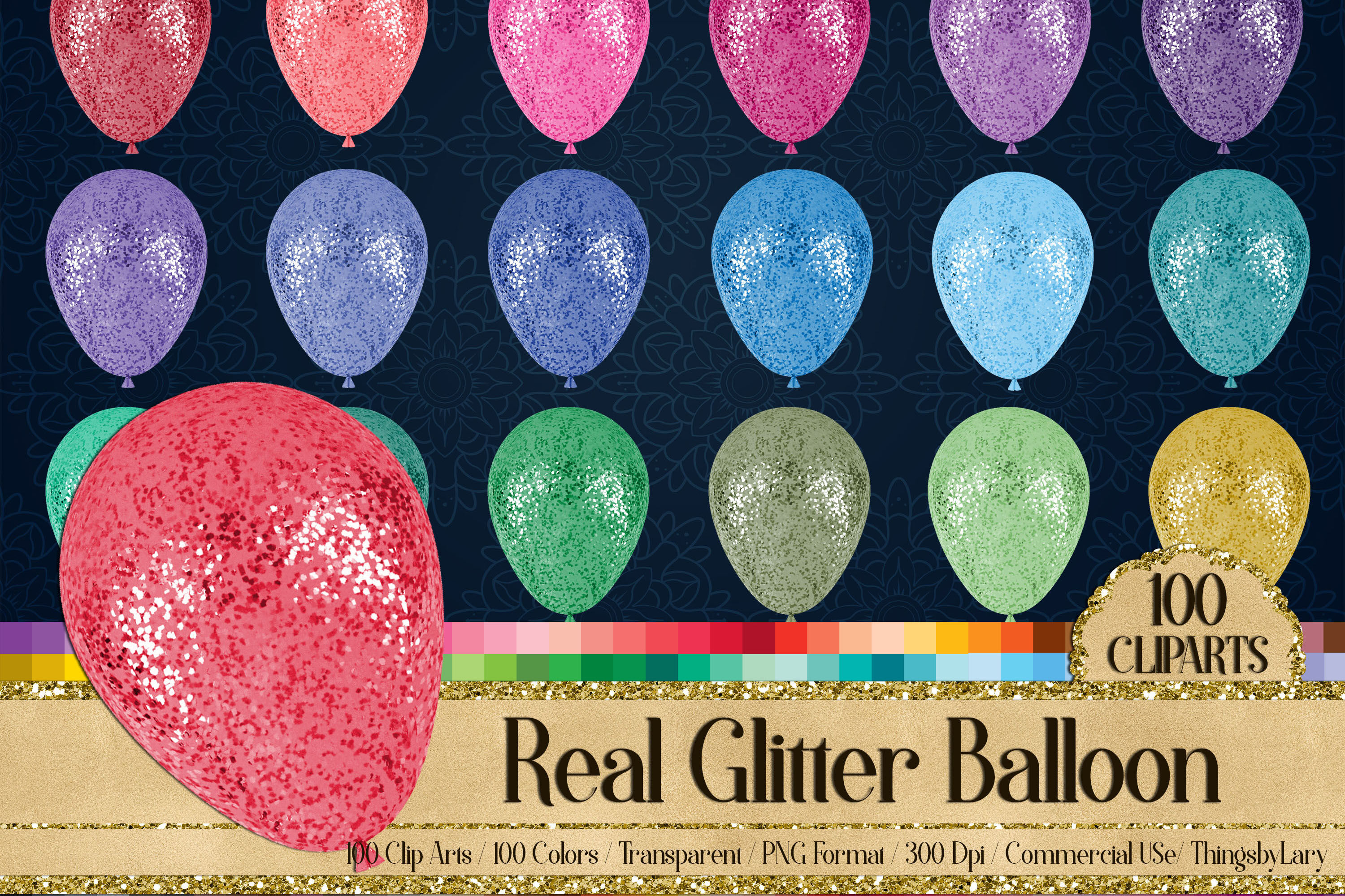 100 Real Glitter Balloons Party Baby Shower Digital Cliparts By Artinsider Thehungryjpeg Com