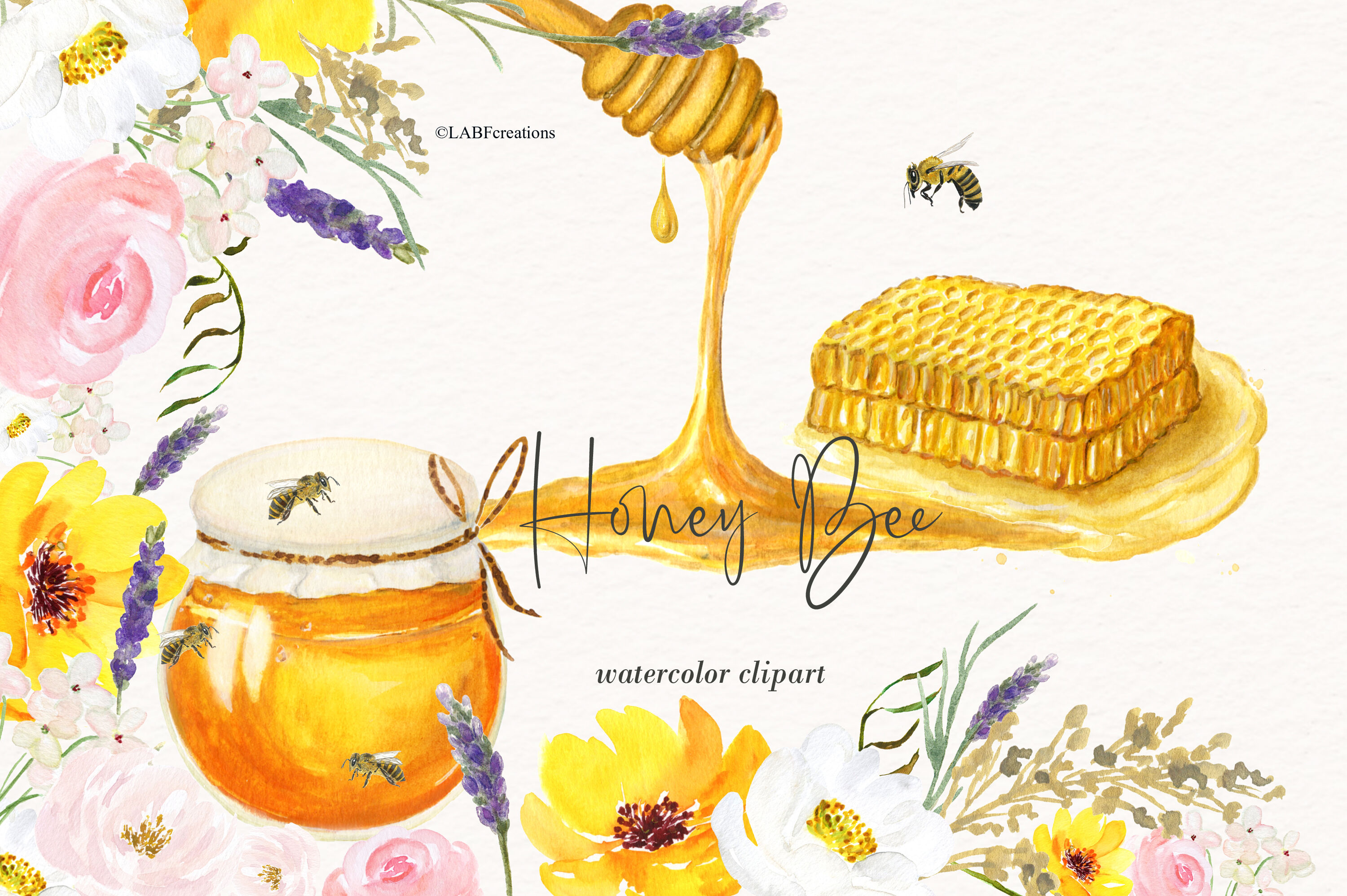 Download Watercolor Honey Bee Clipart. Honey combs and hives. By ...