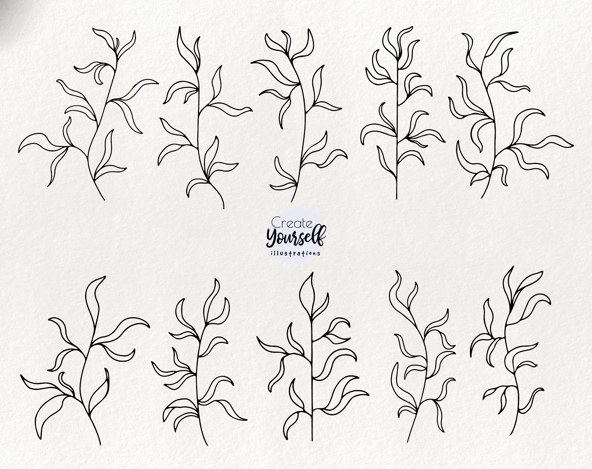 Hand drawn botanical elements - doodle leaves clipart ...
