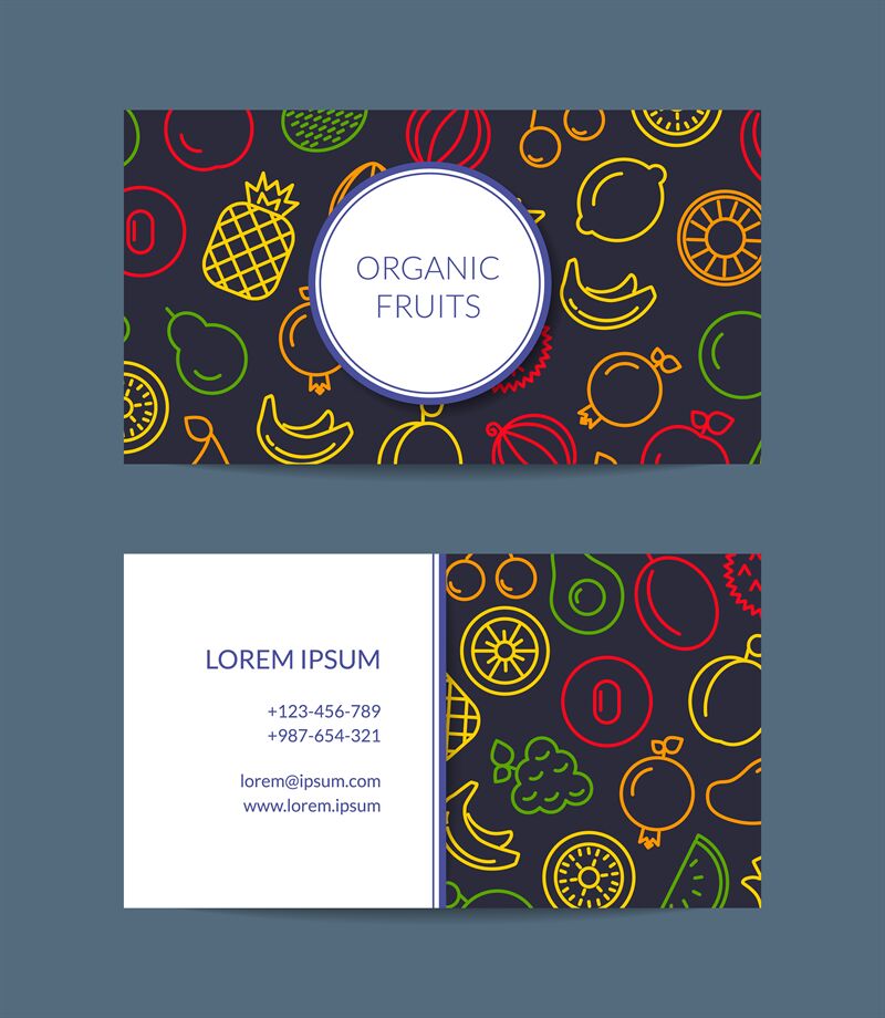 Vector line fruits icons business card isolated By ONYX | TheHungryJPEG