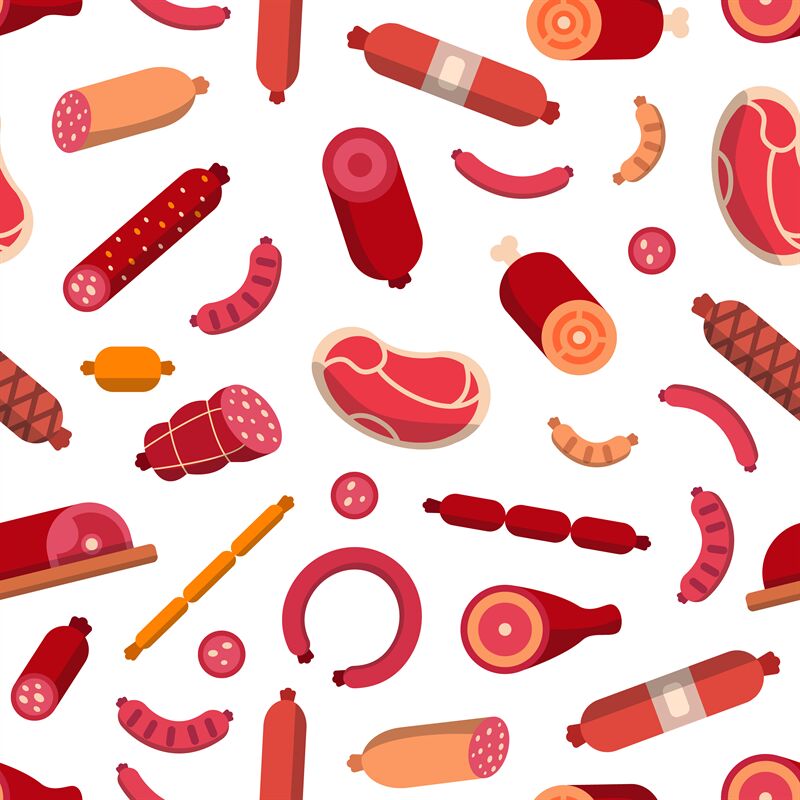 Vector Flat Meat And Sausages Icons Pattern Or Background Illustration 