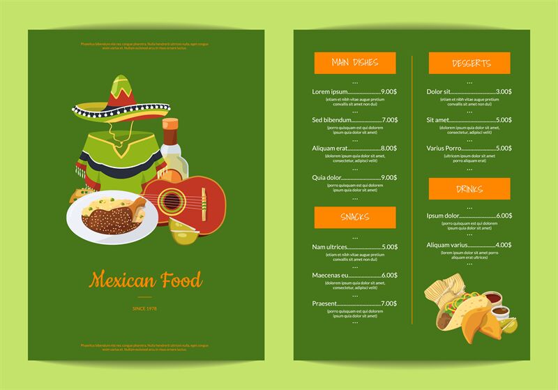 Vector cartoon mexican food restaurant menu design By ONYX | TheHungryJPEG