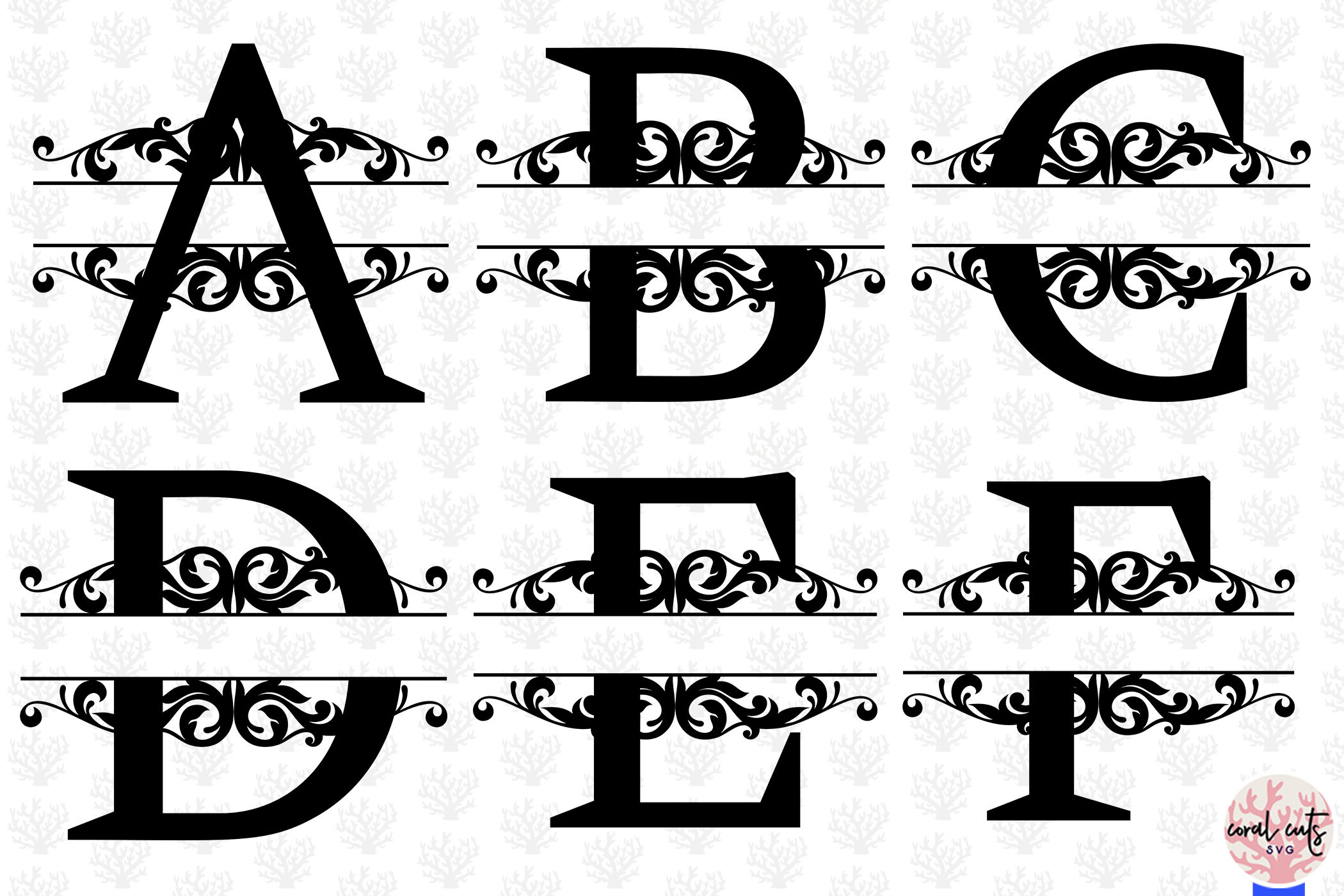 Download Split Letters Monogram A To Z Svg Eps Dxf Png File By Coralcuts Thehungryjpeg Com