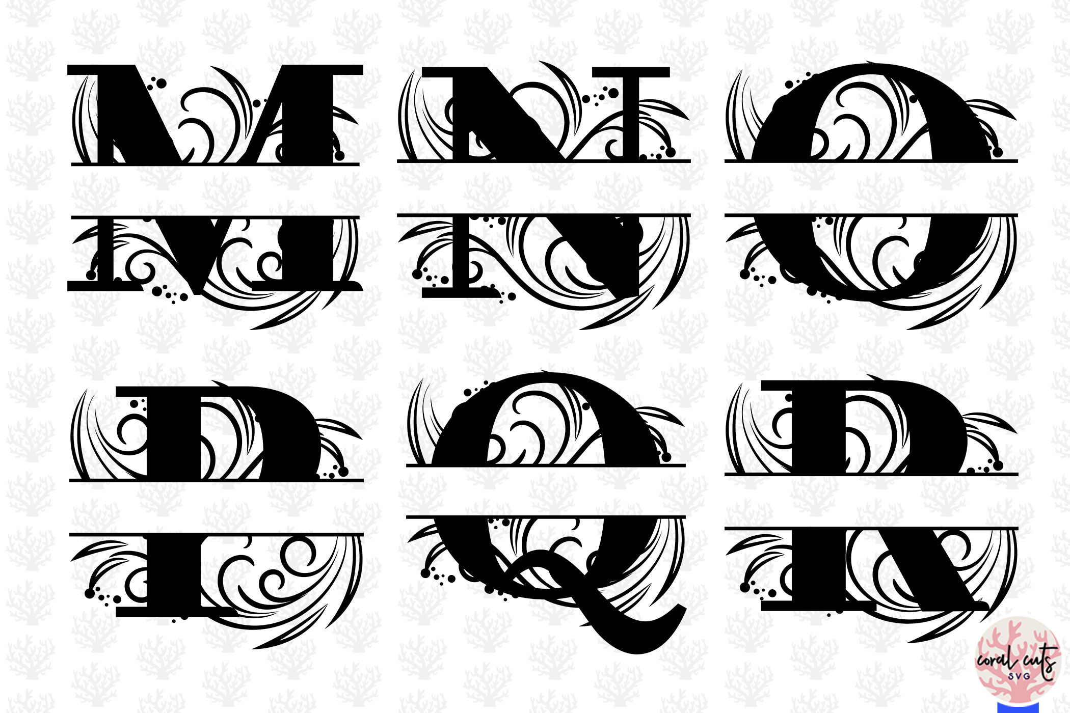 Download Floral Split Monogram Cut Files - Svg EPS DXF PNG File By CoralCuts | TheHungryJPEG.com