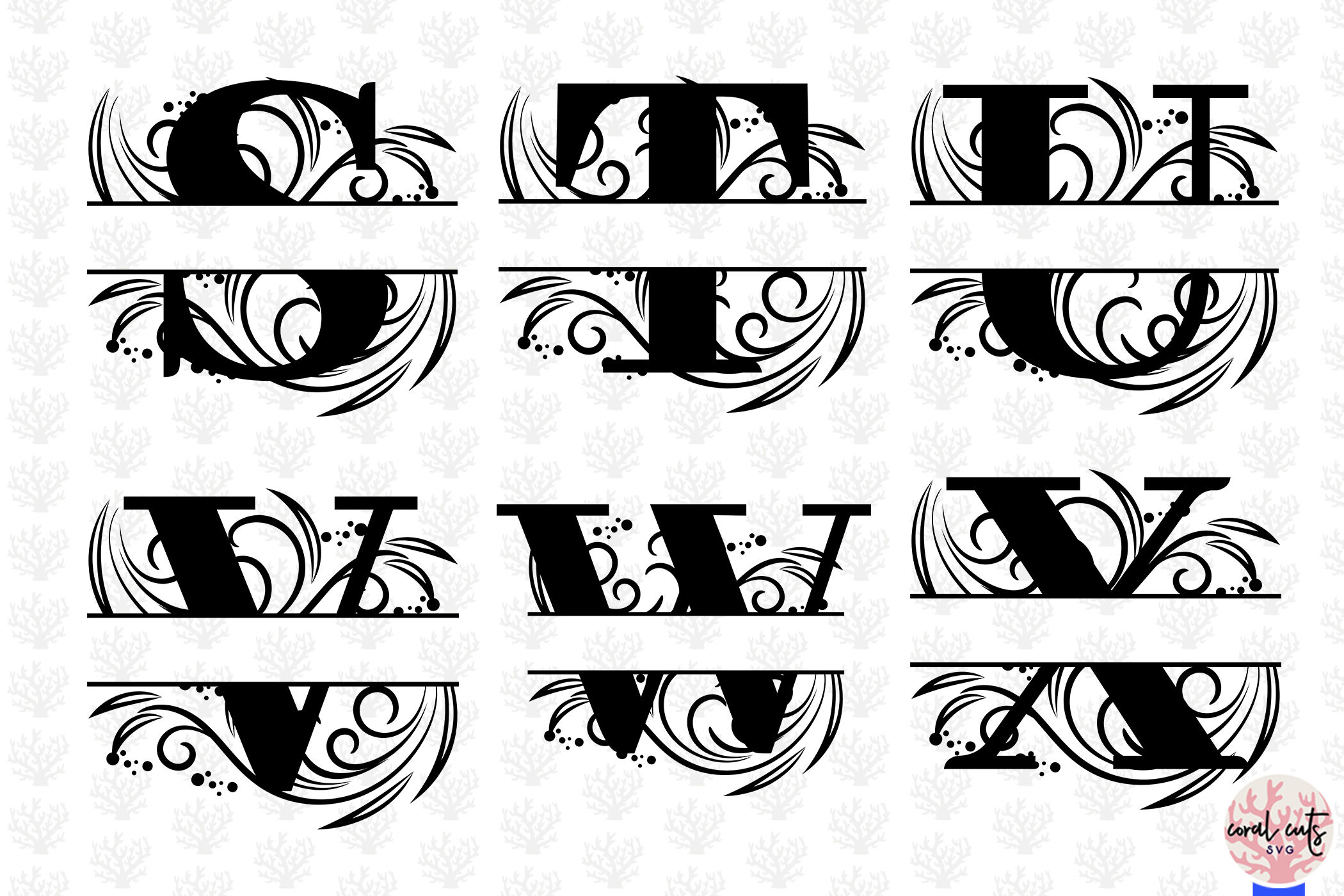 Download Floral Split Monogram Cut Files - Svg EPS DXF PNG File By CoralCuts | TheHungryJPEG.com