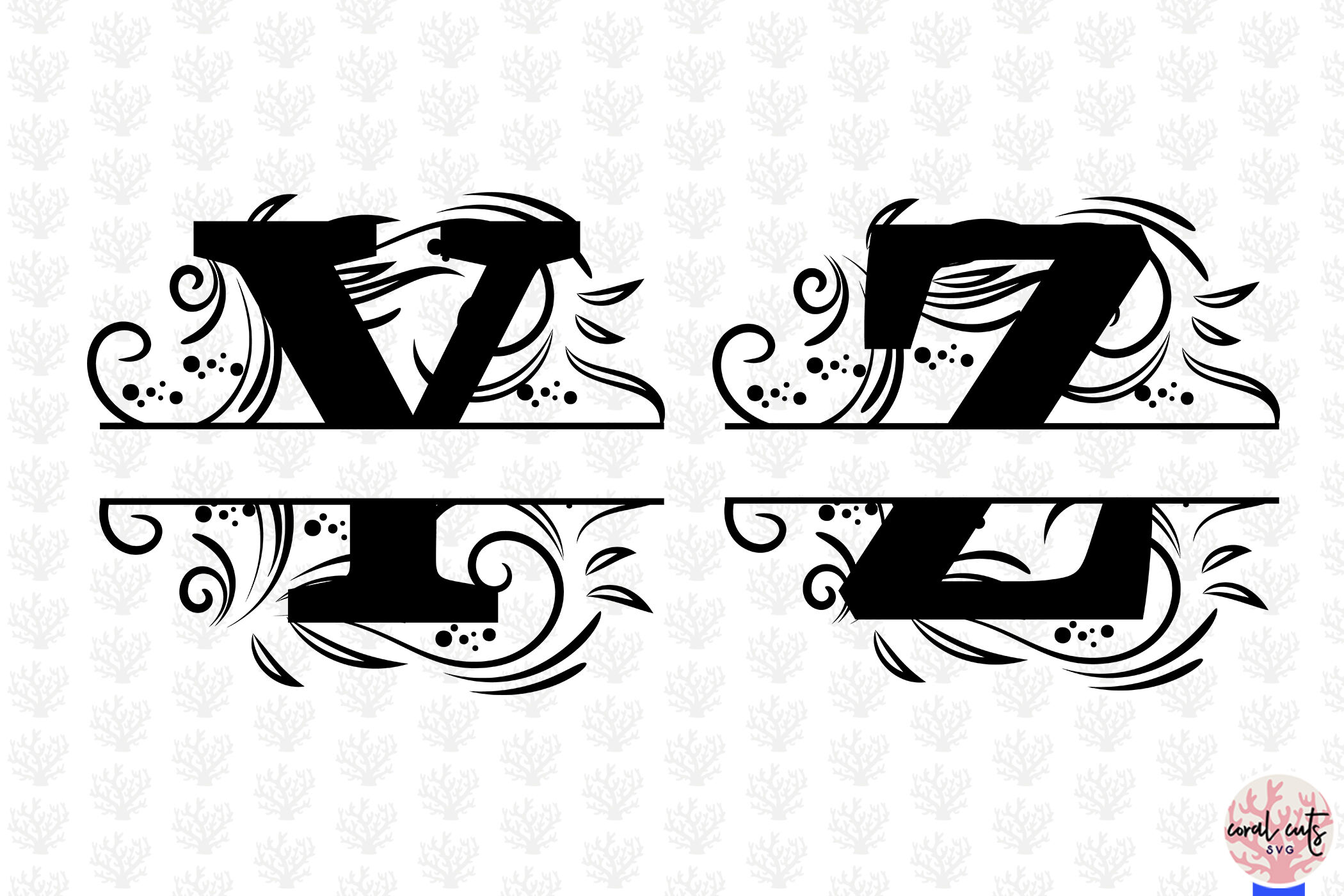 Download Floral Split Alphabet Monogram - Svg EPS DXF PNG File By CoralCuts | TheHungryJPEG.com