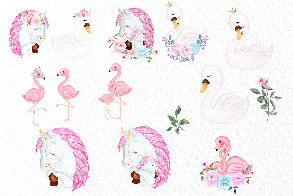 Download Unicorn clipart Mother and Baby watercolor flamingo By ...