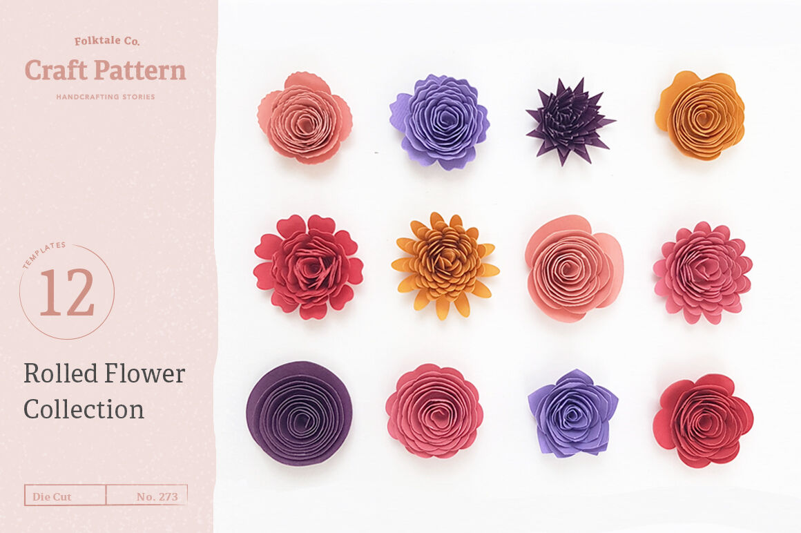 Download Rolled Flower Templates, 3D Flowers - SVG, DXF, EPS, JPEG, PDF By Folktale Co | TheHungryJPEG.com