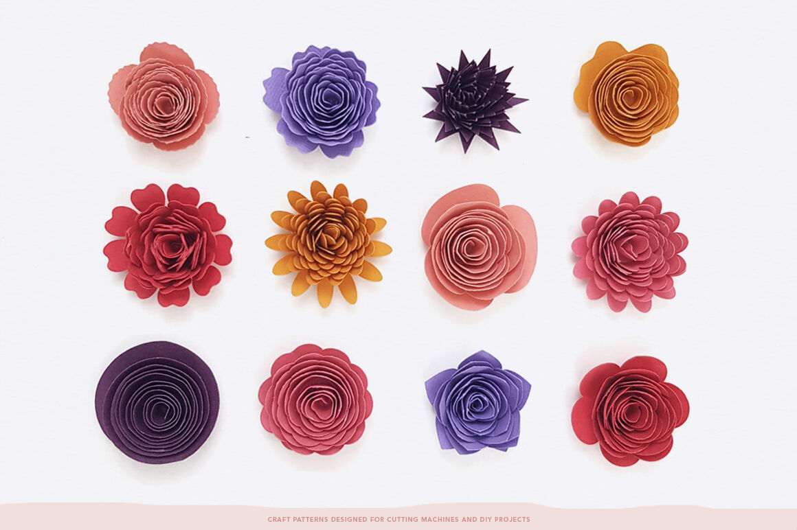 Download Rolled Flower Templates, 3D Flowers - SVG, DXF, EPS, JPEG, PDF By Folktale Co | TheHungryJPEG.com