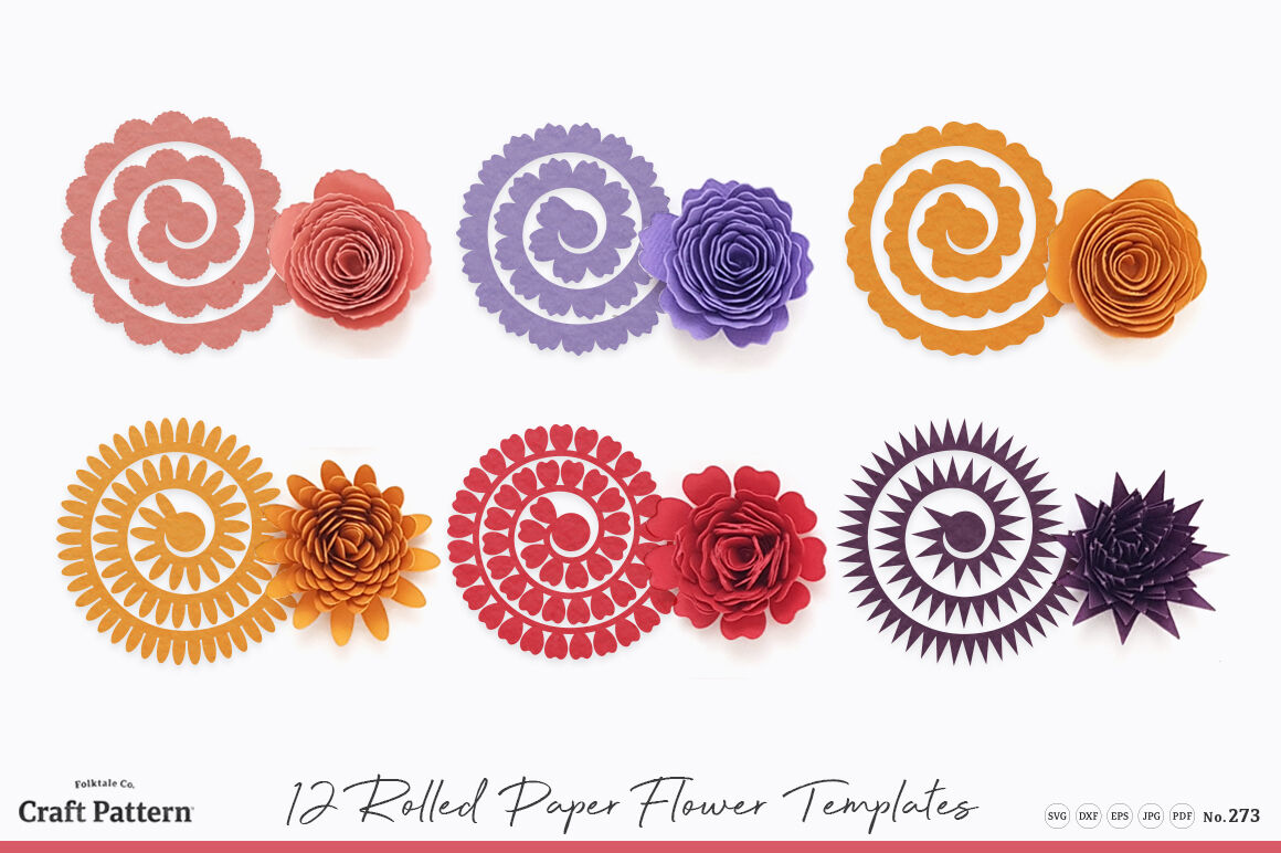 Rolled Flower Templates, 3D Flowers - SVG, DXF, EPS, JPEG, PDF By