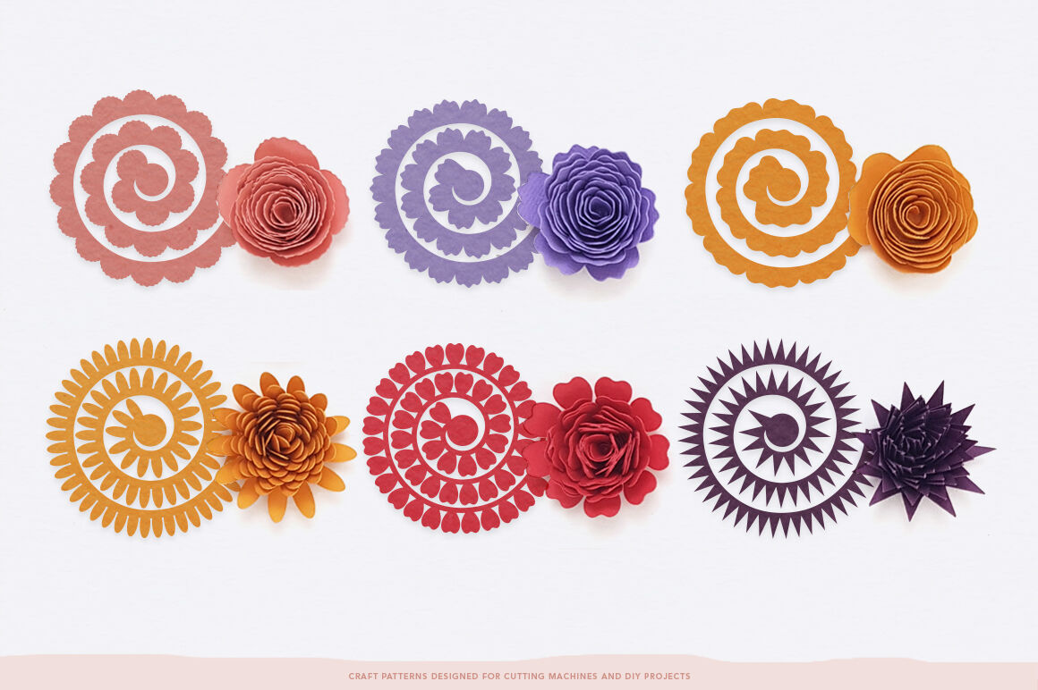 Download Rolled Flower Templates 3d Flowers Svg Dxf Eps Jpeg Pdf By Folktale Co Thehungryjpeg Com