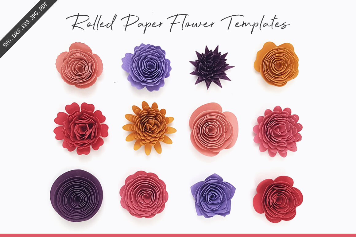 Rolled Flower Templates, 3D Flowers SVG, DXF, EPS, JPEG, PDF By