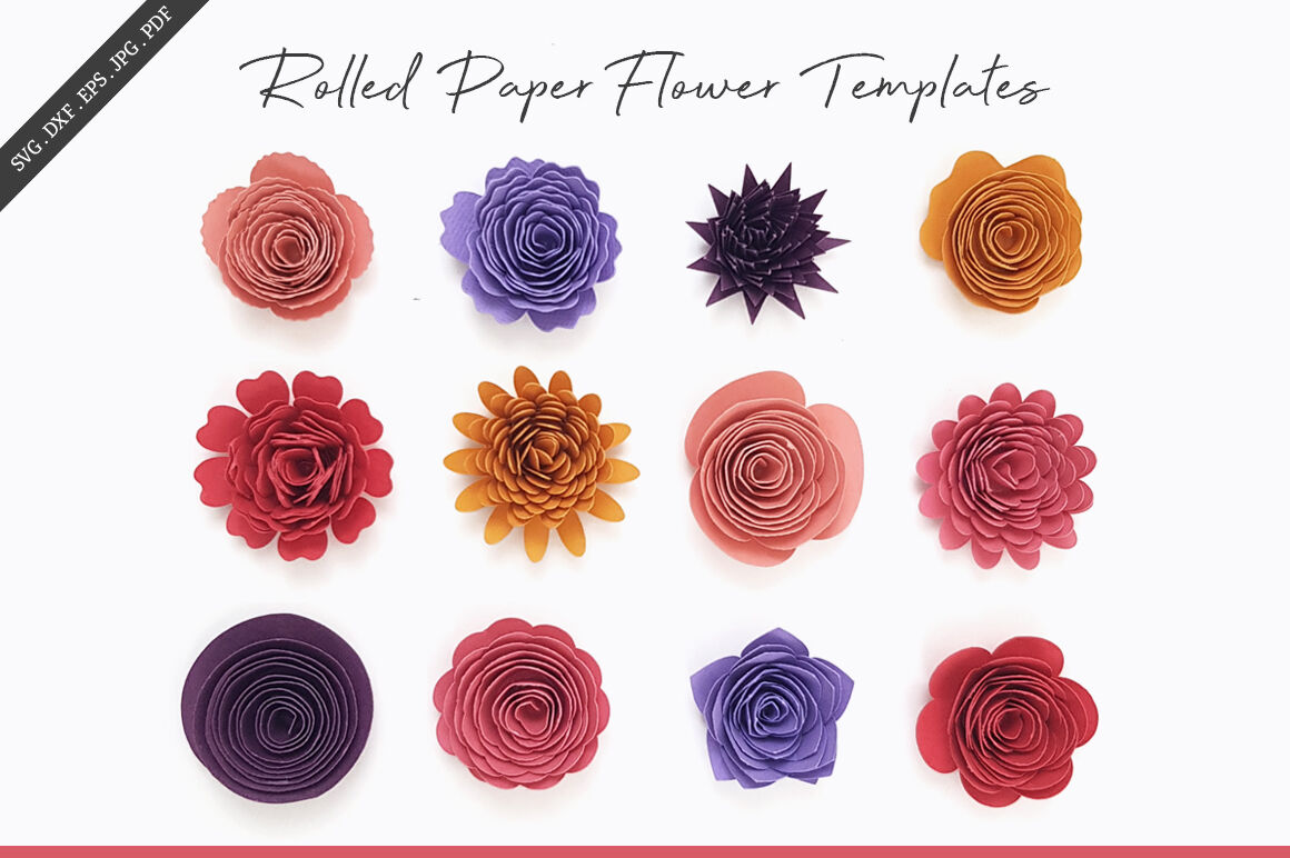 Rolled Flower Templates, 3D Flowers - SVG, DXF, EPS, JPEG, PDF By