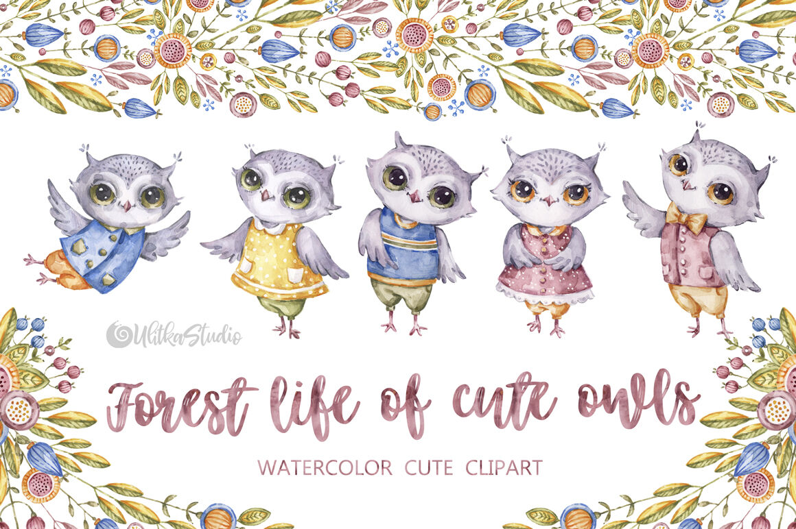 Download Nursery Forest life cute owls. Watercolor woodland wild ...