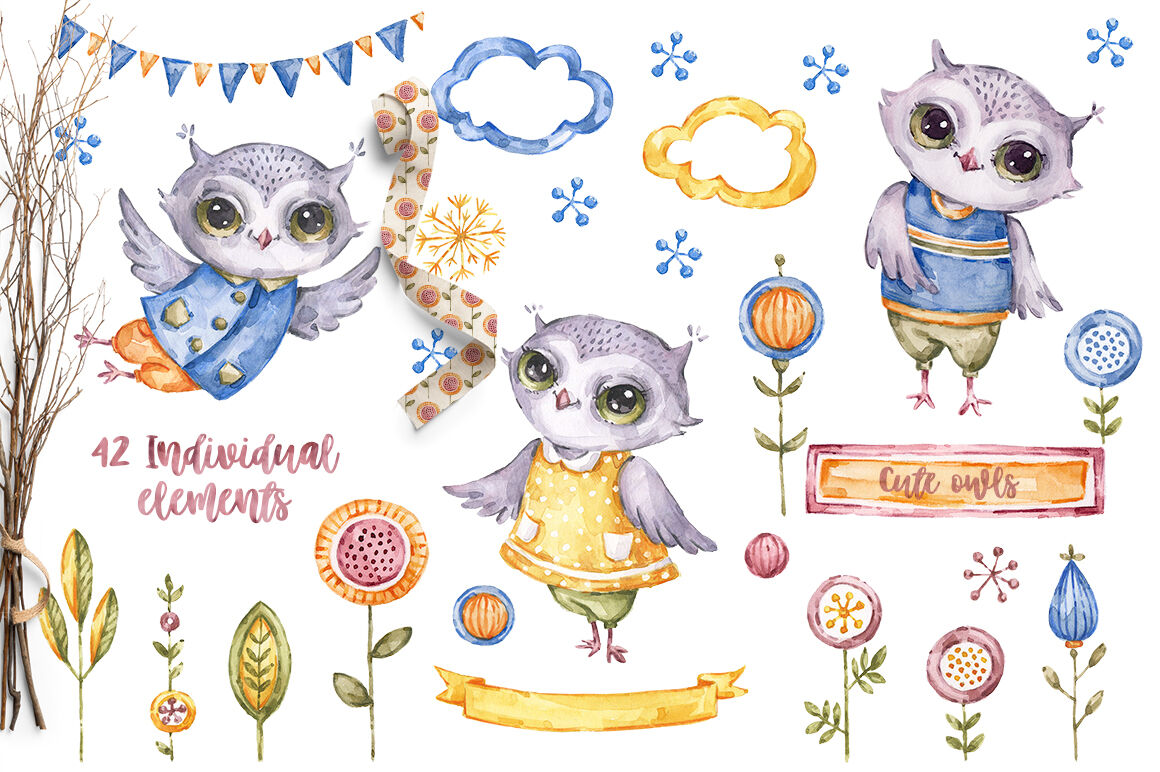 Download Nursery Forest life cute owls. Watercolor woodland wild ...