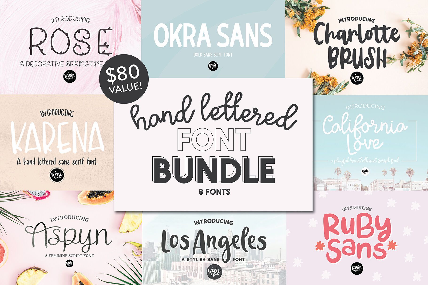 Hand Lettered Font Bundle - 8 Fonts! By Blush Font Co.