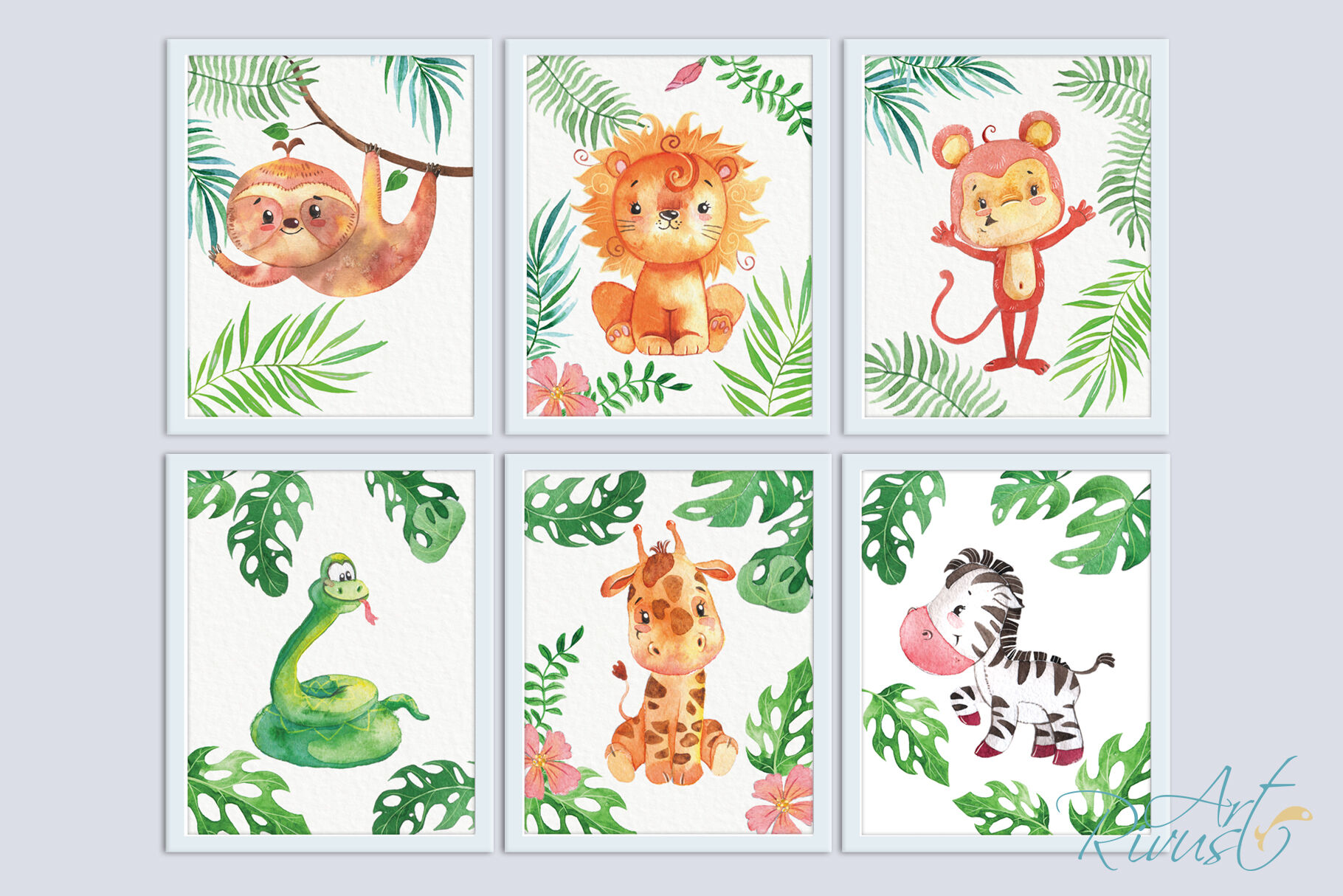 Printable Nursery Art Safari Animals Cute African Wild Animal Wall By