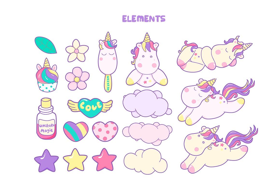 Unicorns - graphic set By Art LaVika | TheHungryJPEG