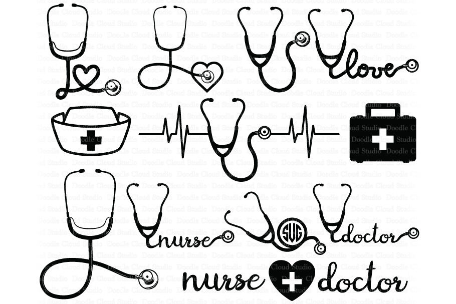 Download Stethoscope SVG Bundle, Nurse SVG Files. By Doodle Cloud ...
