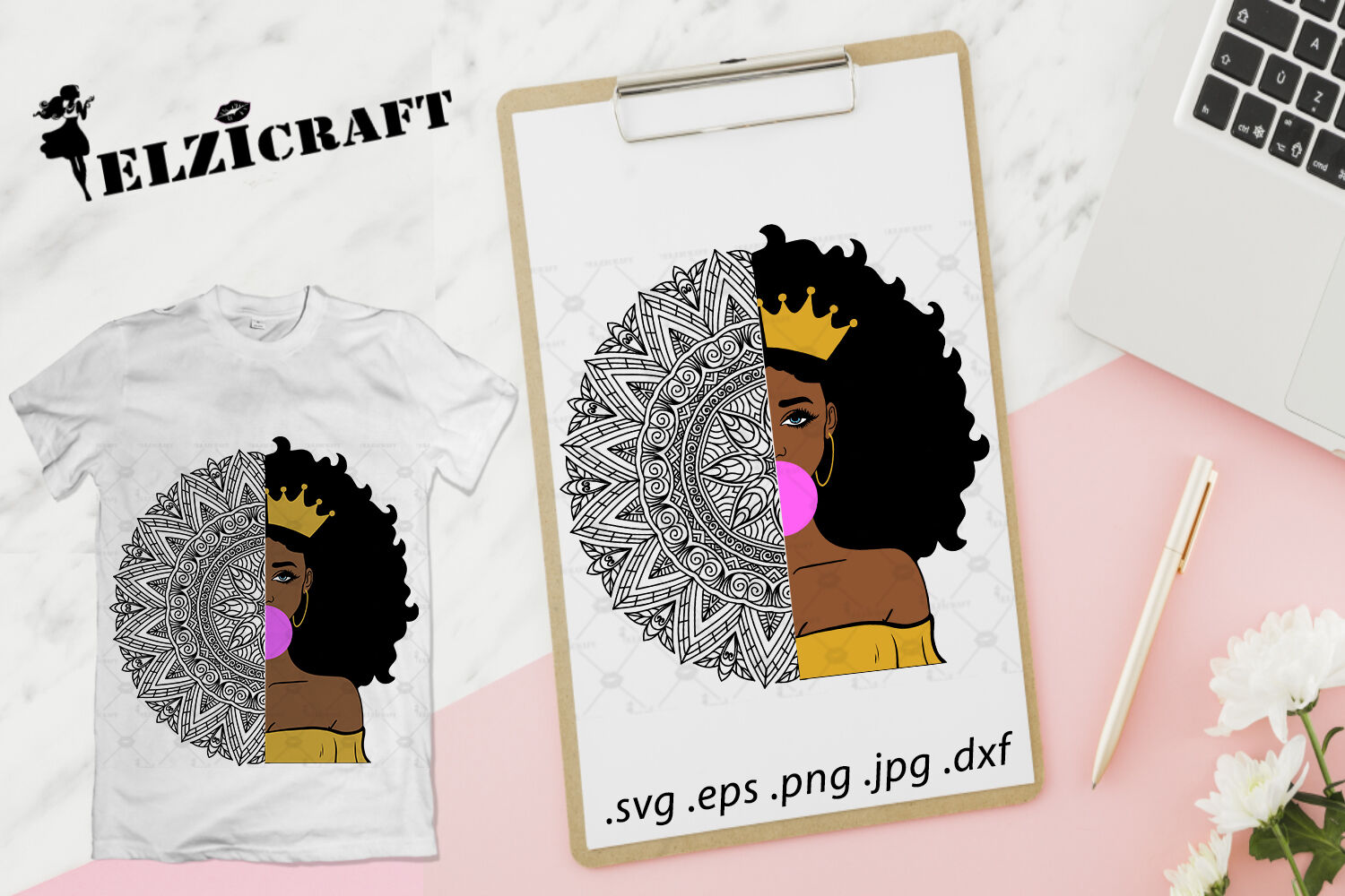 Afro Girl Mandala, Zentangle SVG Cut File By ELZIcraft | TheHungryJPEG
