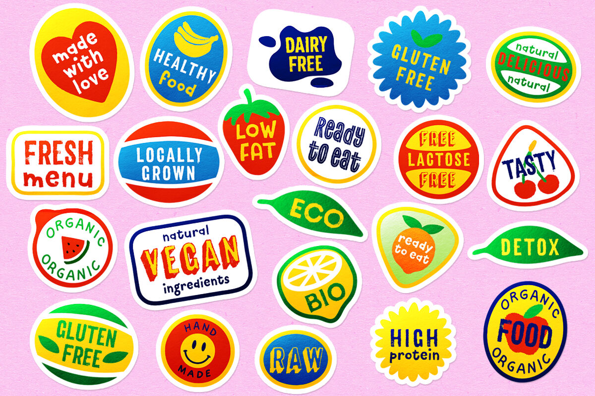 Funny vintage typo fruit stickers By Wondercolor