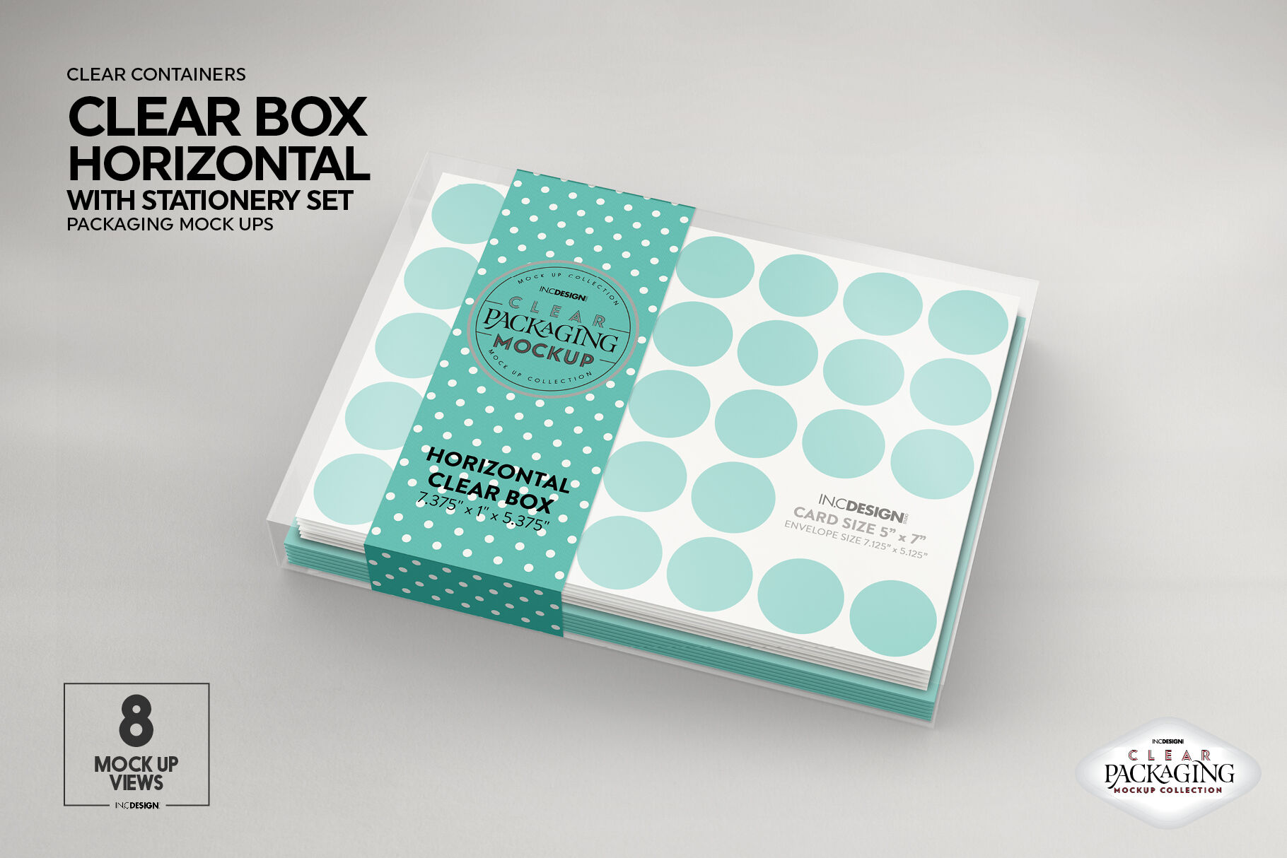 Clear Horizontal Box with Stationery Set Mockup By INC Design Studio | TheHungryJPEG.com