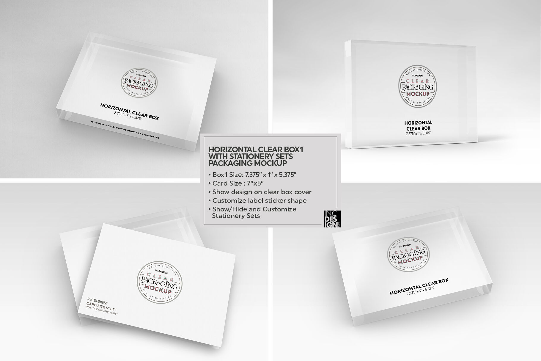 Download Clear Horizontal Box with Stationery Set Mockup By INC ...