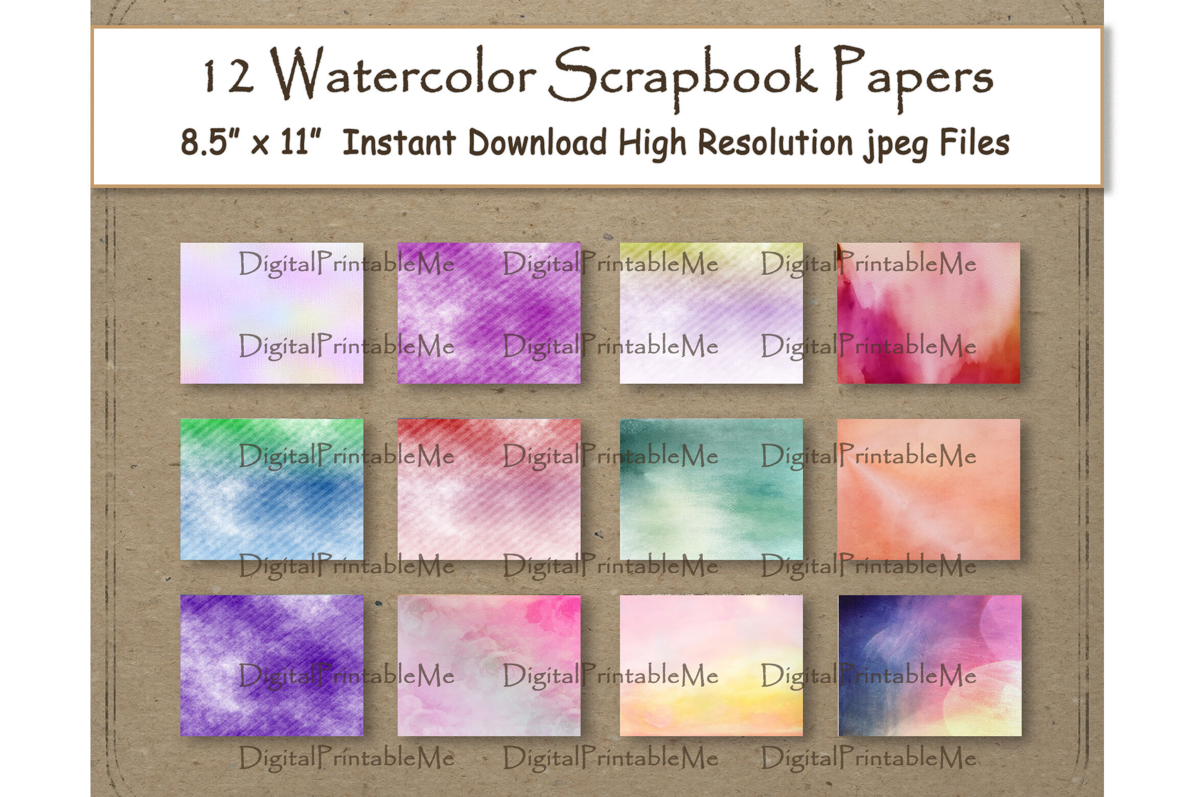 Watercolor Digital Paper 8.5 x 11 water color Texture scrapbook pape By  DigitalPrintableMe
