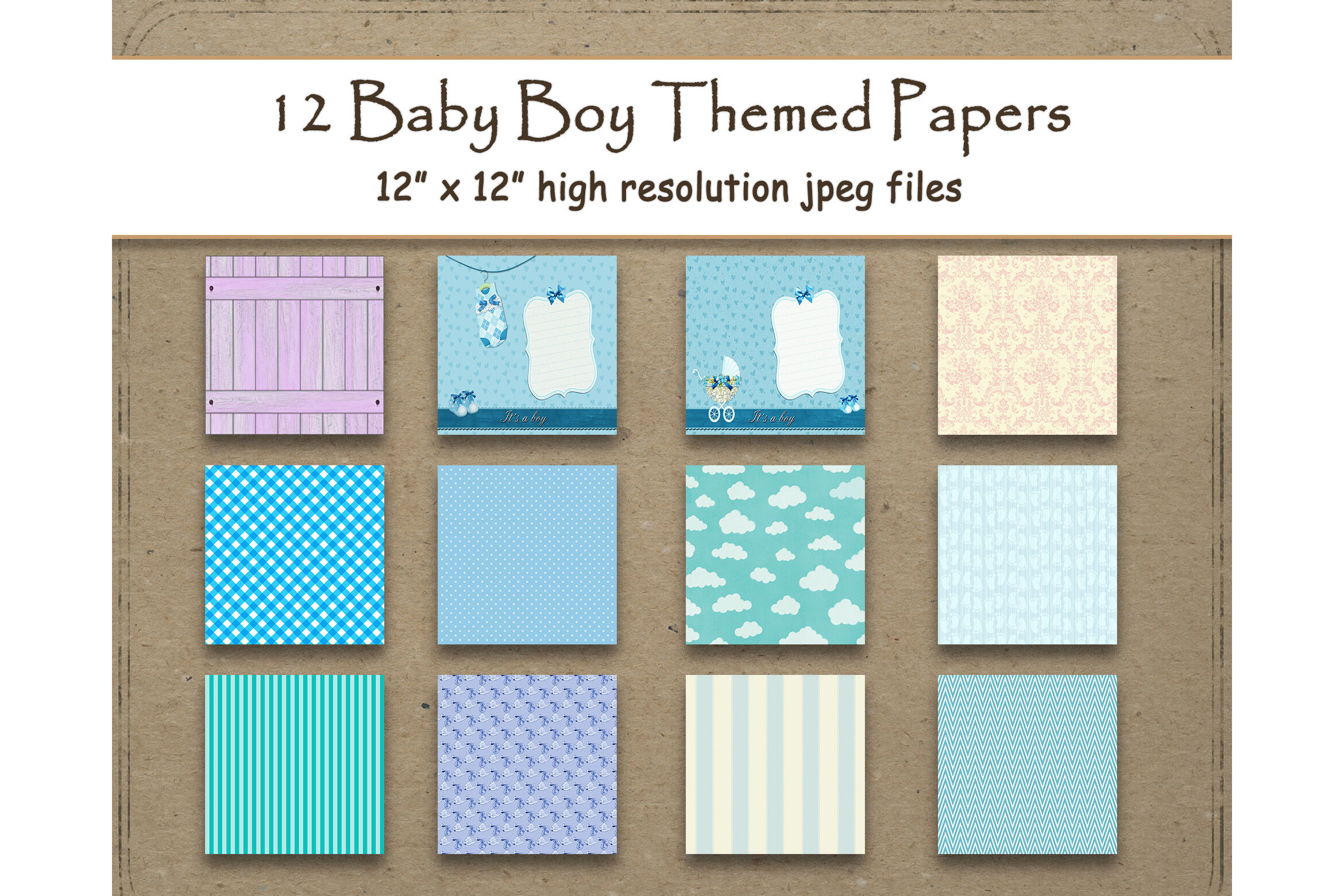 Baby Boy Digital Paper 12 x 12 scrapbook paper blue Texture 12 print By  DigitalPrintableMe