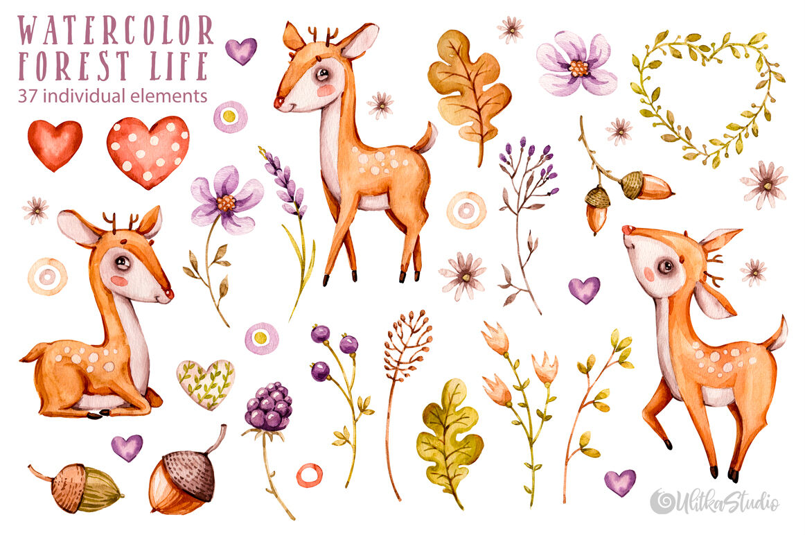 Download Cute baby wild deers. Nursery Watercolor clipart. Kids ...