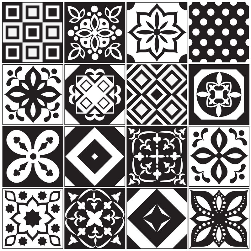 Vintage Black And White Traditional Ceramic Floor Tile Patterns Vector