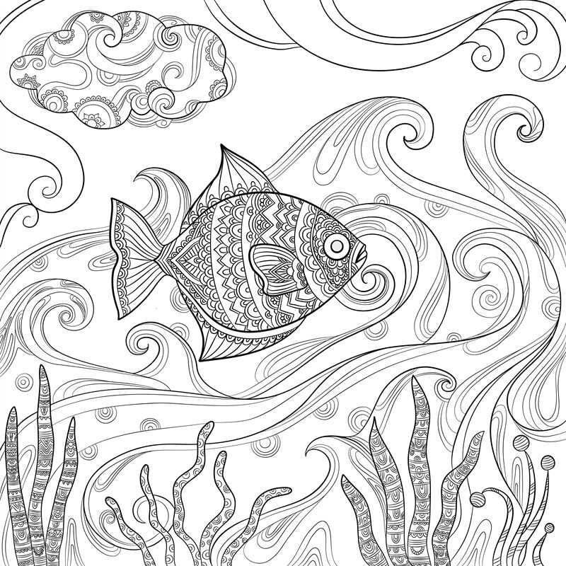 Ocean fish coloring. Fashion pictures of water sea or ocean animals ve By  ONYX | TheHungryJPEG