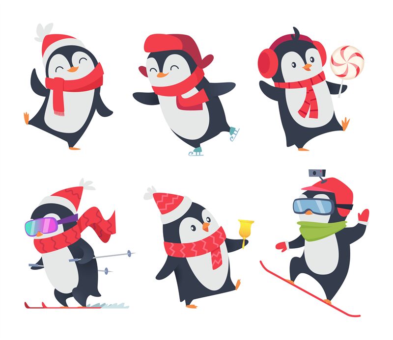 Cute penguins. Cartoon characters baby sweet wild winter snow animals By  ONYX | TheHungryJPEG