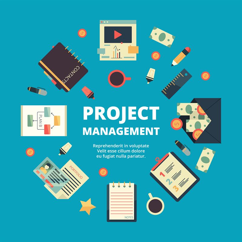 Project management background. Concept of office perfect team manage w ...